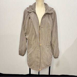 London Fog Jacket Womens‎ Large Taupe Zip and Button Detachable Hood 3496-511